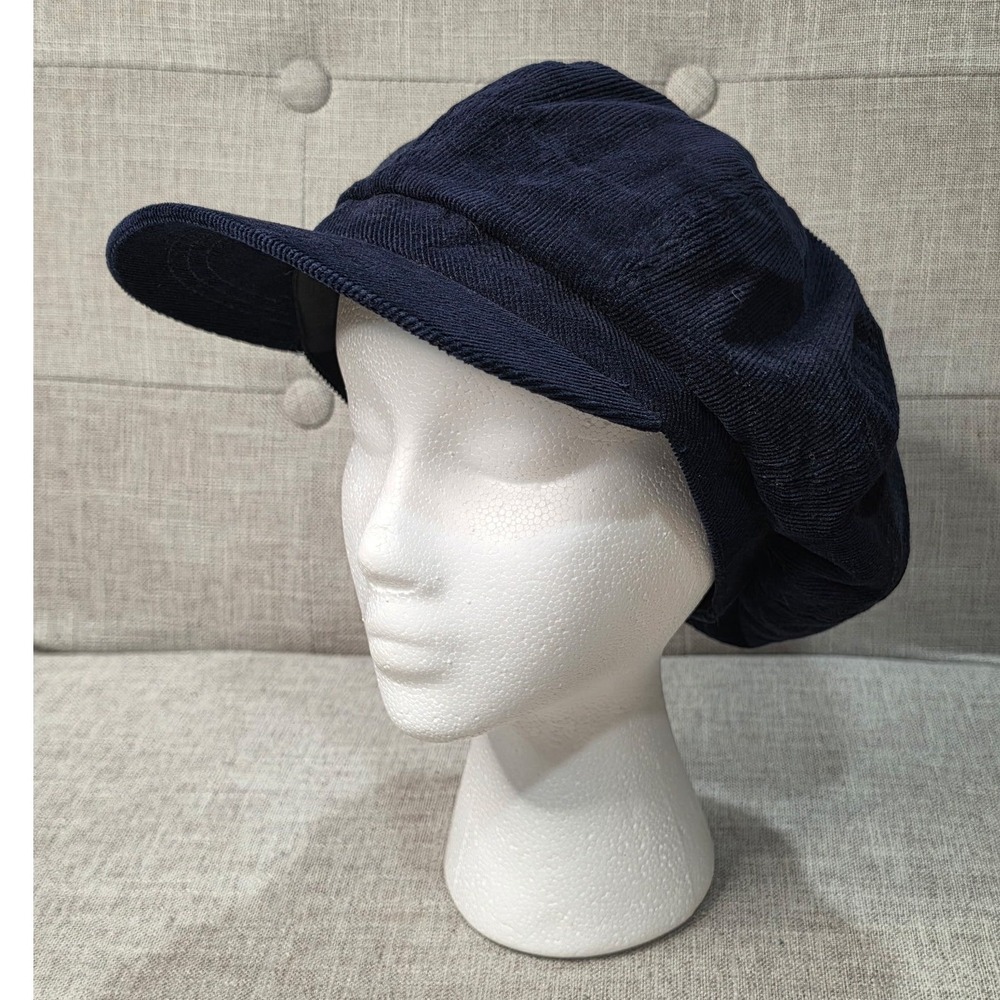 Navy Blue Corduroy Newsboy Cap 100% Cotton Baker Boy Hat Size 56